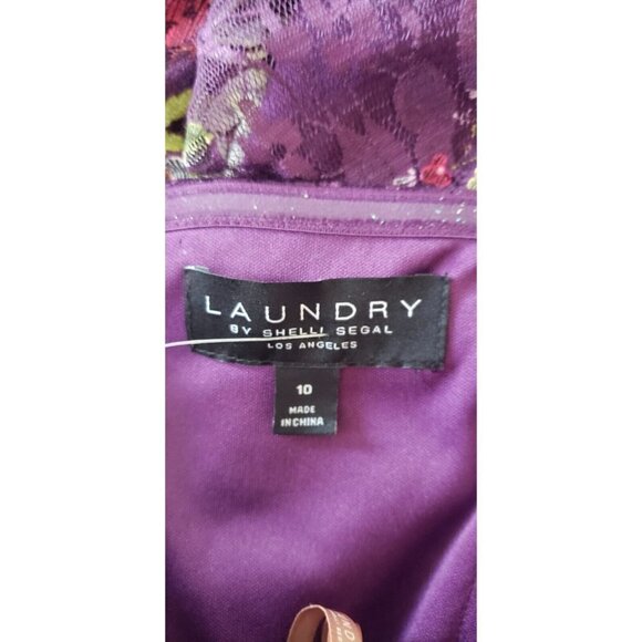 NEW LAUNDRY BY SHELLI SEGAL  PURPLE FLORAL LACE RUCHED DRESS SZ 10 - Picture 9 of 9